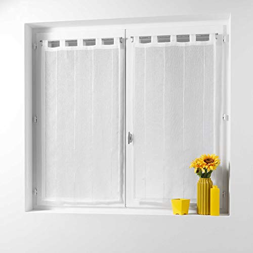 douceur d'Intérieur coppia tenda con passanti scovolini poliestere, Poliestere, White, 160 x 60 cm