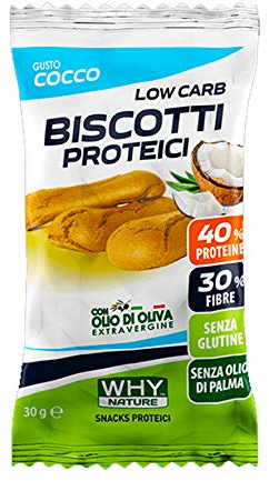 WHY NATURE Biscuits Protéiques Low Carb.Saveur Coco Sans gluten Format 30 g