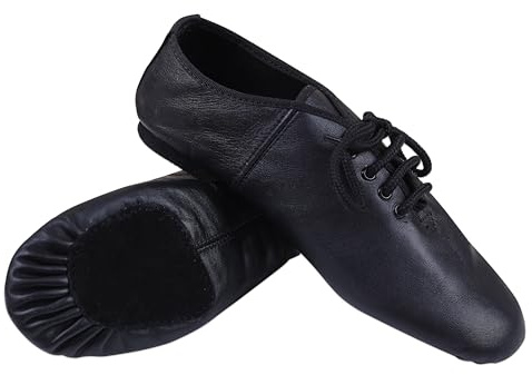SHADOW DANCE UK - Jazzschuhe zum Schnüren für Mädchen, Unisex, moderne Bühnenleder-Jazz-Tanzschuhe, Gummi und Wildleder, geteilte Sohle, ideal für Kinder und Erwachsene, Schwarz , 35.5 EU