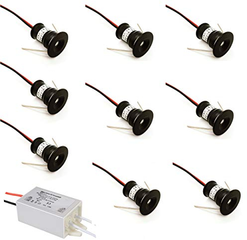 Lámpara empotrable para cocina, 9 unidades, 12 V, 1 W, foco LED empotrable para cocina, escaleras, armario, iluminación de casa, vitrinas, pequeño foco LED , carcasa blanca (Negro Luz fría, 120°)