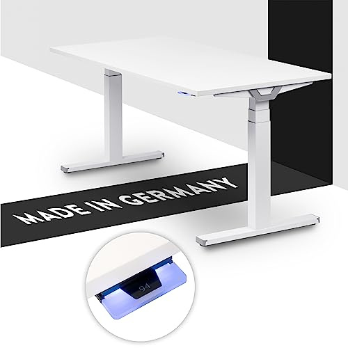 boho office® Premium Line Schreibitsch elektisch höhenverstellbar | Premium Line - Tischgestell Weiß, Tischplatte 180x80 Weiß - Made in Germany, Kollisionsschutz, 2 laufruhige Motoren