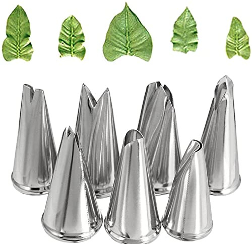 Dr.Pedi Leaf Piping Bags and Tips Set 7 Pieces Piping Tips Set Cake Decorating Tips Icing Piping Nozzles Set Cupcake Decorating Kit Cupcake Pastry Tool Stainless Steel