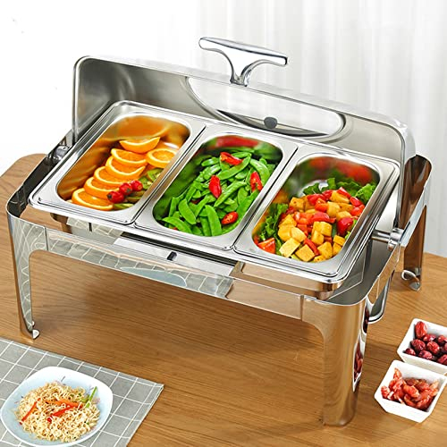 Chafing Dish Edelstahl Warmhaltebehälter Chafing Dishes Rechaud für Catering Behälter, Speisewärmer Wärmebehälter, Buffetwärmer Speisenwärmer Warmhaltebehälter, für Catering, Buffet und Party