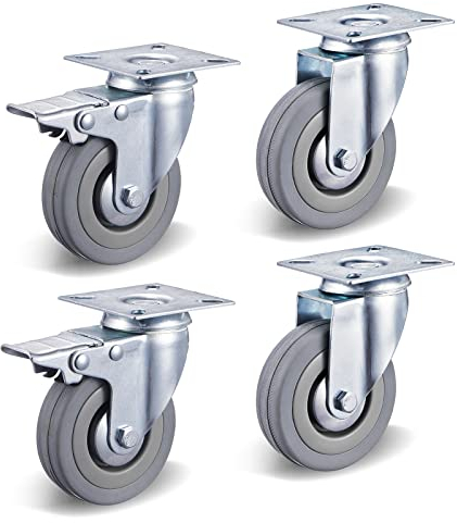 4 Stück Lenkrollen 75mm Möbelrollen Rollen mit Bremse Transportrollen bis 200kg Schwerlast Rollen 360° Drehbar Kein Geräusch(2 Bremsrollen, 2 Lenkrollen)