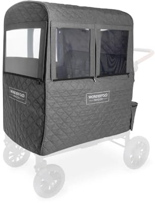 WonderFold Winterschutzverdeck Kinderwagenabdeckung für den Winter aus atmungsaktivem Stoff mit Baumwollfüllung für Wärme mit Haken und Fensteröffnungen mit Reißverschlüssen (W4 Elite/Luxe)