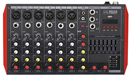 FGHSD DJ Mixer controllers Audio Mixer 4-6-8-channel DJ Sound Controller Interface with USB for PC Recording Live Streaming Studio Mixing Desks,8 way