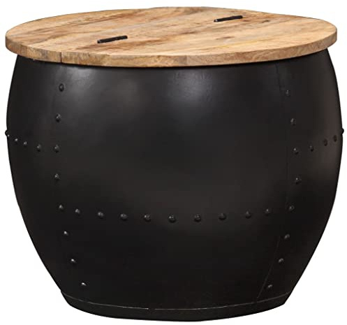 vidaXL Mangoholz Massiv Couchtisch mit Stauraum Komplett handgefertigt Beistelltisch Wohnzimmertisch Tisch Sofatisch Kaffeetisch Rund 53x43cm