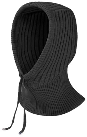 Rayson Gorro de Punto Invierno Mujer con Cierre de Cordón Cálido Sombrero con Bufanda Unisex Pasamontañas para Esquí al Aire Libre(Negro)