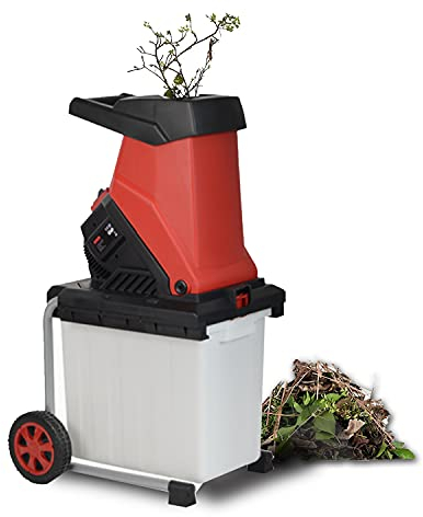 Trituratore cippatore 15A, cippatrice elettrica con Sacco di Raccolta 45L, capacità di Taglio Massima 1,57 '', Leggero e Silenzioso, Protezione da sovraccarico, Rosso
