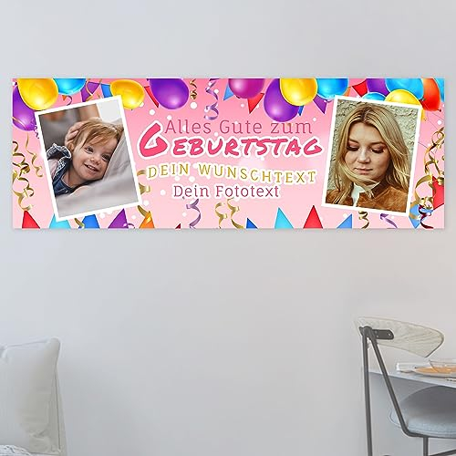 Naispanda Geburtstagsbanner mit Personalisierung, Alles Gute zum Geburtstag-Banner, Personalisierbar mit Deinen Fotos und Texten, Geburtstags Banner mit Eigenem Foto, Namen und Jahreszahl