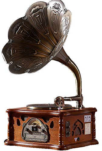 Gramophone Rétro Fonction Bluetooth, Tourne-Disque Vinyle avec Caisson de Basses Intégré, Tourne-Disque avec Radio, CD, USB, MP3, Gramophone 3 Vitesses