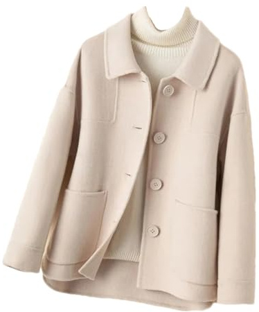 Hdhdeueh Womens Coat Short Woolen Jacket Single-Breasted Pocket Wool Outerwear Beige L