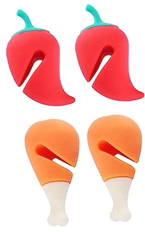 VINTORKY Silicone Pot Lid Lifter and Overflow Preventer, Multi-Purpose Steam Releaser, Boil Over Stopper, Heat-Resistant Kitchen Gadget Set with Chili and Chicken Designs, 4pcs