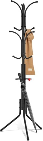 Ulimart Coat Rack Freestanding,12 Hooks Metal Coat Racks with Umbrella Holder,Sturdy Hall Rree,Easy Assembly Coat Rack Stand for Hanging Scarf,Purse,Hats,Jacket(Black)