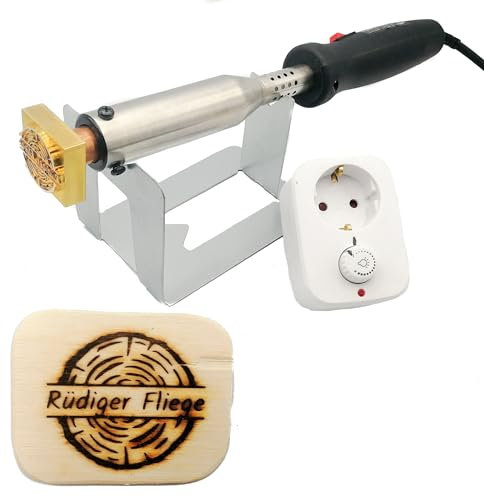 elektrischer Brandstempel mit deinem Schriftzug im Motiv Holzscheibe Rund für Holz, Leder, Pappe - personalisiertes Brandeisen, individueller Brennstempel in 70 x 60 mm