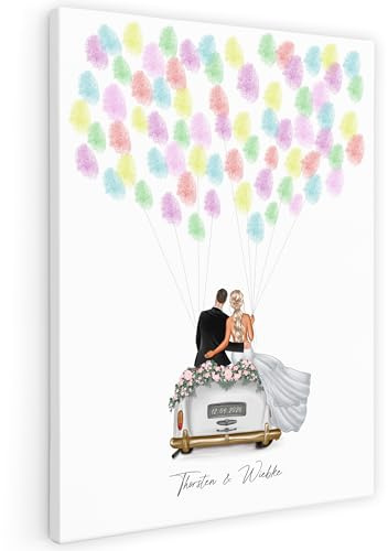 DEL MÀ Unique & Personal Hochzeitsgästebuch personalisierte Leinwand Fingerabdruck Hochzeit Gästebuch Mal Anders Alternative mit Fingerabdrücke 30x40 cm (OHNE Farbe) (Brautpaar personalisiert V1)