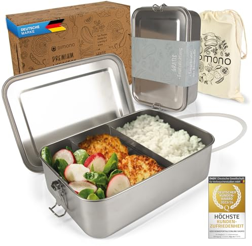 Dimono® Lunchbox Brotdose 2400ml Auslaufsichere Bento-Box Brotzeit-Dose aus Edelstahl; Wasserdichte Nachhaltige Dose mit Fächer & Dichtungen