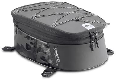 KAPPA Borsa da Sella Moto Posteriore modello Drifter impermeabile 9 litri estensibile con inserti riflettenti, 4 cinghie di fissaggio, tracolla, nera e camo