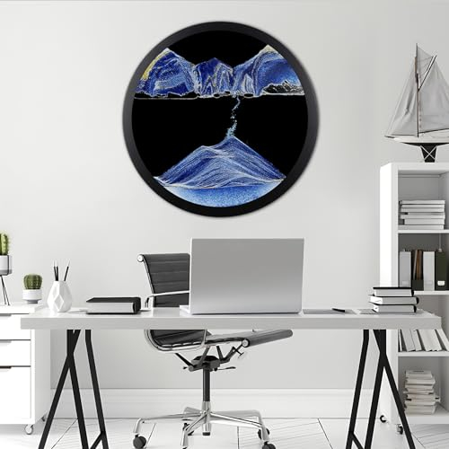 Cadre Sable Mouvant, Sablier de Relaxation 3D Verre Rond, Image d'art de Sable en Mouvement, Peinture de Sable Qui Coule Paysage de Sable de La Mer Profonde pour la Maison, le Bureau, le Café