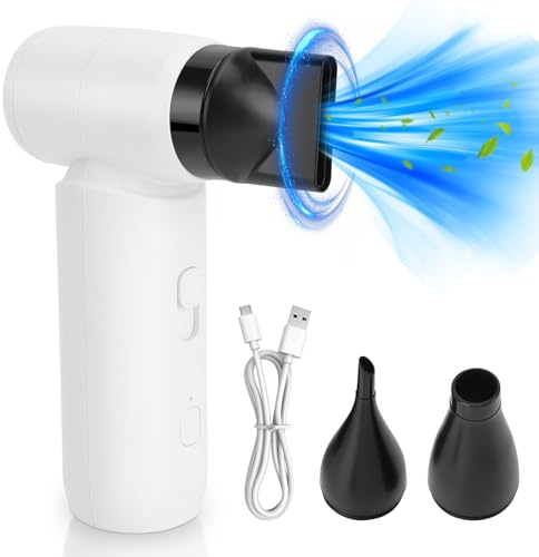 Ausla Plumero de Aire Comprimido, Soplador de Polvo de Aire Eléctrico de 80000 RPM, Soplador Seco a Chorro de Mano, Kit de Limpieza de Teclado con Ventilador Turbo Recargable con 3 Boquillas (Blanco)