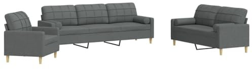 vidaXL Sofagarnitur 3-TLG., Polstersofa mit Rollkissen, Sitzgruppe für Wohnzimmer, Loungesofa Sessel Sofa Couch Garnitur, Dunkelgrau Stoff