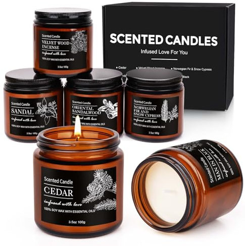 Candle Duftkerzen im Glas – Weihnachten Duftkerzen Geschenkset für Männer aus 6 Düft Kerze, Je Bis zu 20 Stunden Brenndauer 100 g Sojawachs Duftkerze Set kleine Geschenke für Männer Weihnachten