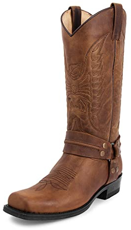 SFSSWSRYDF Herren Cowboystiefel mit Quadratische Zehe Bestickte Genähte Westernstiefel PU Leder Schlupfstiefel