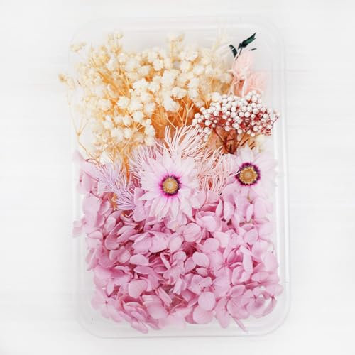 Getrocknete Blumen, Trockenblumen zum Basteln, Mini Getrocknete Blumen, DIY Getrocknet Blumen Set, Gemischte Getrocknete Blätter für Kunst Basteln Handwerk Dekoration Scrapbooking,Rosa und Weiß