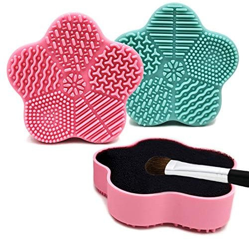 Nettoyant pour pinceaux de maquillage, tampon de nettoyage pour pinceaux de maquillage 2 en 1， tampon à récurer pour brosse de maquillage éponge, outil de nettoyage humide et sec (rose)
