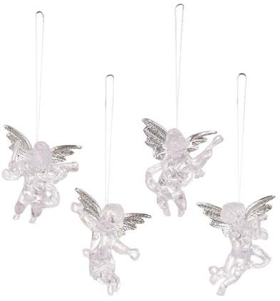 Paquete de 4 adornos angélicos para decoración de festivales, adornos angélicos con aspecto de cristal para árbol de Navidad y fiestas en interiores