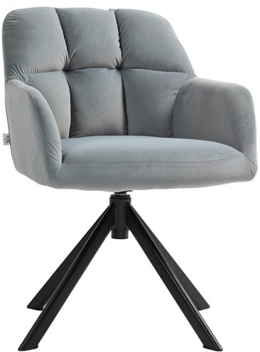 HOMCOM Sessel Drehbarer Loungesessel mit Samtoptik, Armlehne, Esszimmerstuhl drehbar, Drehsessel mit Metallbeine, Küchenstuhl, für Schlafzimmer, Küche, Wohnzimmer, Grau