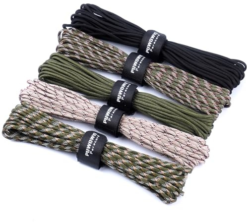 PUWOWYE 50m Paracord 4mm, 5 Stück 33ft Type III Paracord Schnüre Seil 7 Kern-Strängen, Nylonseil Paracord aus reißfestem 100% Nylon, Hält bis zu 250kg, Ideal für Outdoor Survival Camping, 164ft