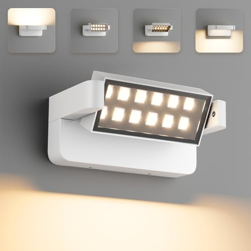 Aipsun 24W LED Außenwandleuchte Weiß IP65 Wasserdicht | 350° Schwenkbares Panel, 1500LM Warmweiß 3000K, Für Garage, Haustür, Balkon & Hausnummernbeleuchtung, Innen/Außen