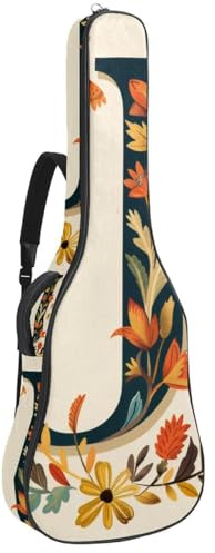 Gitarrentasche in voller Größe, 101,6 cm, 104,4 cm, 106,7 cm, Tragetasche für E-Bass, klassische Gitarre, Buchstabe A, umgeben von Blumen, Schmetterlingen, Aquarellmuster, Mehrfarbig 04, 42.9x16.9x4.7
