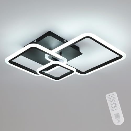 Goeco Plafon LED Techo Regulable, 33W 3700 lm Lámpara de Techo Cuadrada con Mando a Distancia de Luz 3000 k - 6500 k, Función de Memoria para Salón, Dormitorio, Negro, 48 cm * 46 cm