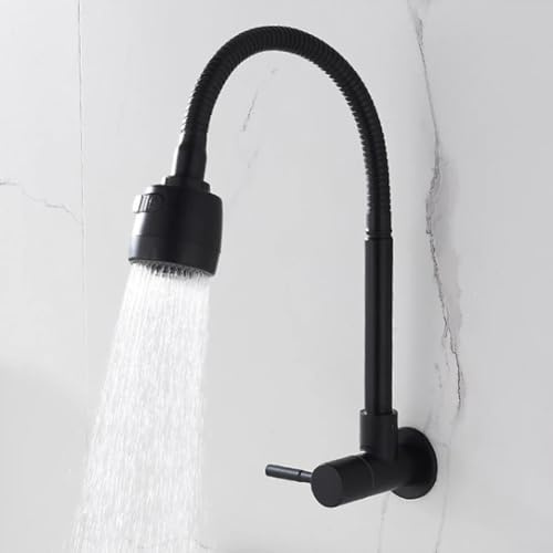Rubinetto da cucina a parete con tubo flessibile, doppia modalità di spruzzo, rubinetto dell'acqua fredda, struttura in ferro e plastica in acciaio Compatibile con Filetto Standard G1/2 Pollice