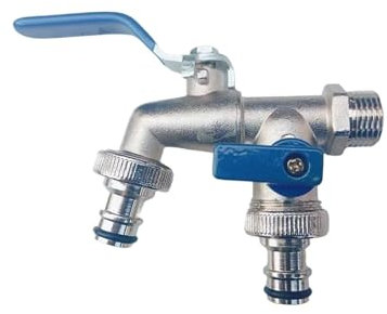 Conector Divisor de Agua de Doble Cabezal de 1/2'' y 3/4'', Adaptador de Acoplamiento, Interruptor de válvula, Junta de Grifo de riego for Manguera de jardín(ML-B01C)