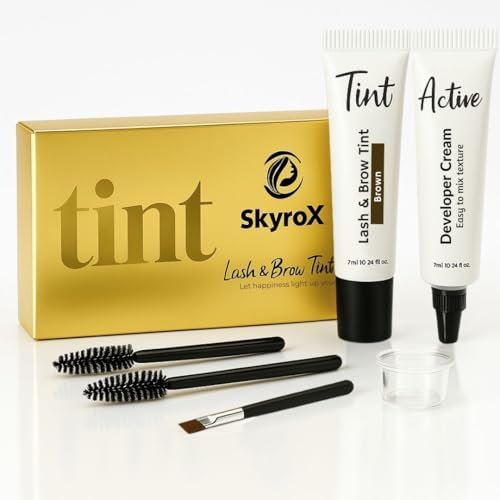 SkyroX Lash & Brow Tint Kit Dark Brown – Eyebrow & Eyelash Tint Kit with Developer, 2-in-1 Long Lasting Eyebrow Dye, Gentle Formula, 7-10 Uses, No Henna, At-Home & Salon Use