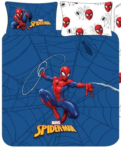 Spiderman Double Bedding Duvet Cover Set Blue - Reversible Polycotton Boys Bed Set with Iconic Superhero Design - Soft & Durable (Double)