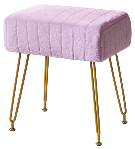 IBUYKE Make-up Vanity Hocker, Samt rechteckige Fußlehne, lila L/G-51V | Osmanische Seite Umkleidetisch Sitz Pouf Couch Stuhl Goldene Stahlbeine