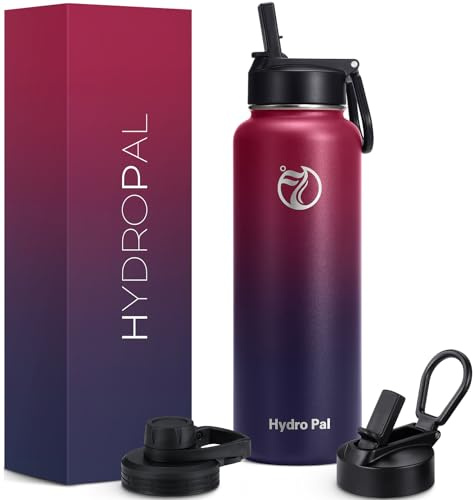 HydroPal 500ml Edelstahl Isolierflasche,Trinkflasche mit Strohhalm 2 Deckel
