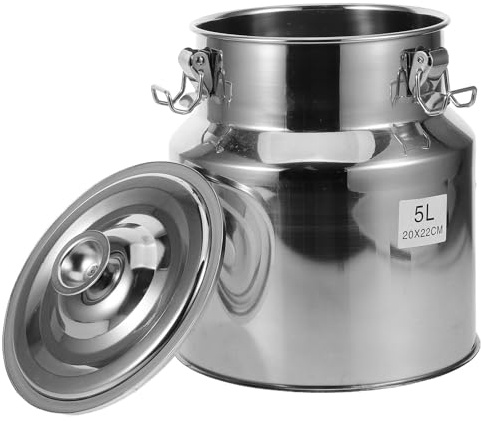 TOPBATHY Bidone del latte in acciaio inossidabile: secchio per il trasporto del latte con coperchio sigillato, brocca per olio, secchio per vino, contenitore per la conservazione di cibo, vino da 5 l.
