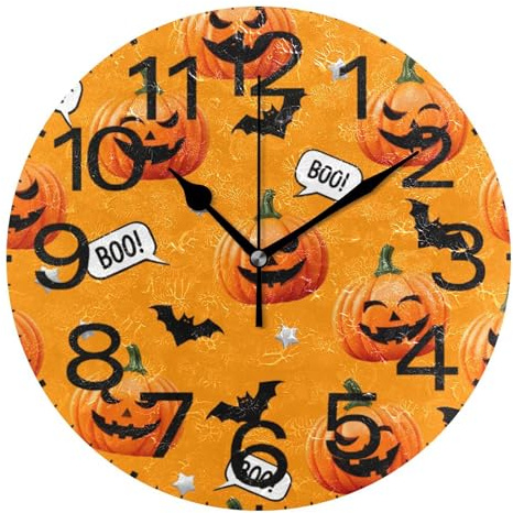 Kutsu Scale Pumpkins Wall Clock Silent Non Ticking, Battery Operated Round Clock 10 Inch for Home Bedroom Living Room Kitchen Office School Classroom, Black