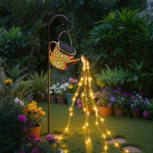 Solar Watering Can Lights Outdoor Garden,Waterproof Led Hanging Metal Lantern with Fairy String Light,Garden Ornaments for Yard Lawn Pathway Patio Decor and Women Mom Birthday Gifts