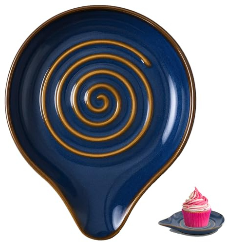 Ceramic Spoon Rest with Natural Spiral Pattern – Handcrafted Stoneware Utensil Holder – Heatproof, Dishwasher Safe – Modern Farmhouse Kitchen Decor Accessories Kitchen Utensil Rack for Spoons, Tongs