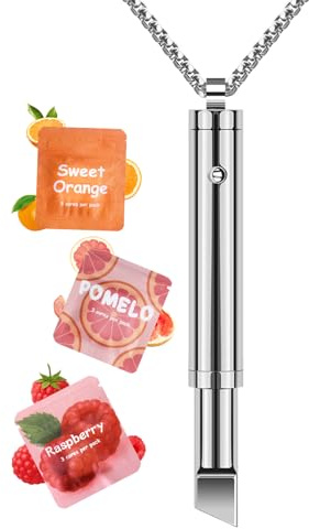 ASTOFLI Breathing Necklace to Quit Smoking - Stop and Free from Anxiety, with Adjustable Hole Women's Natural Fruit Flavored Smokeless Pendant, Lipstick-Shaped Metal Stop Smoking Aids - Steel