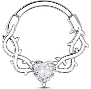 CM Crareesi Mania Septum Piercing Jewellery Heart Vines Daith Clicker Ring 16G 316L Stainless Steel Helix Earring Hoop Silver Gold Cartilage Septum Ring Daith Jewelry for Women 8 10 mm