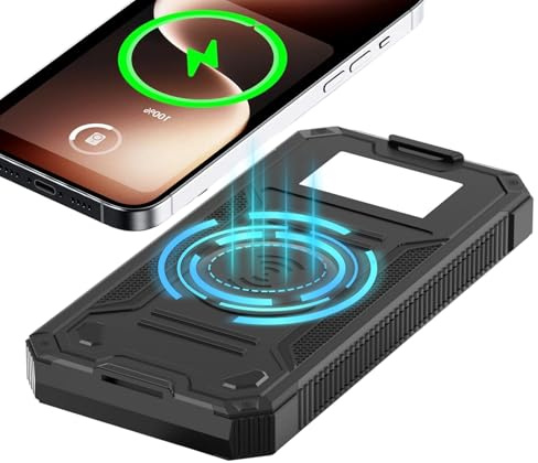 yakermur Chargeur Téléphone Solaire | 10000mAh Étanche Survie | Batterie Solaire avec Charge sans Fil pour Téléphone - pour Smartphone Appareil Photo Tablet Randonnée Voyage Road Trip Pêche
