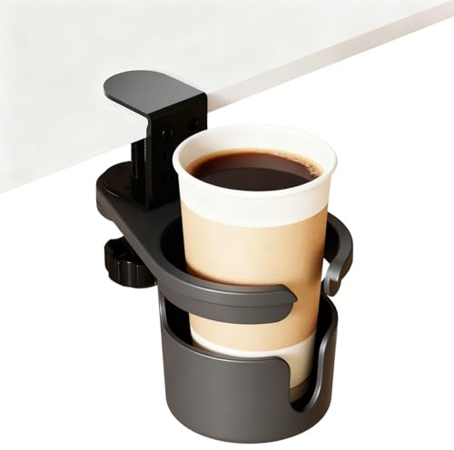 Soporte para bebidas, escritorio, portavasos, ajustable, antiderrames, giratorio 360 grados, soporte para bebidas, mesa para agua, bebidas, taza de café, color negro