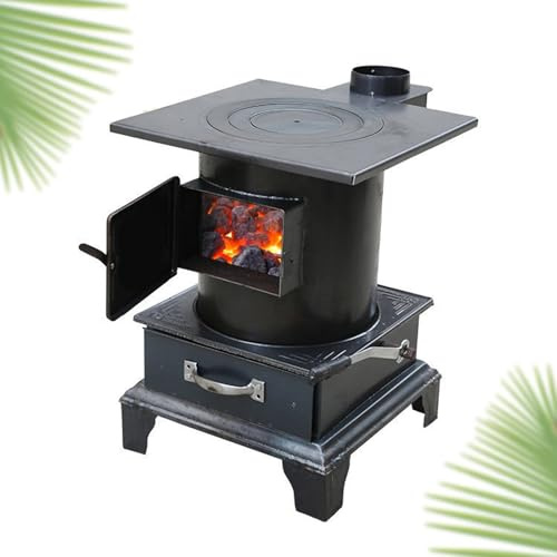 Holzofen aus Gusseisen für drinnen und draußen, schwarz, tragbare Heizung zum Kochen, Eisfischen, Jagd, Camping, effiziente Wärmequelle für Zuhause und Hinterhof